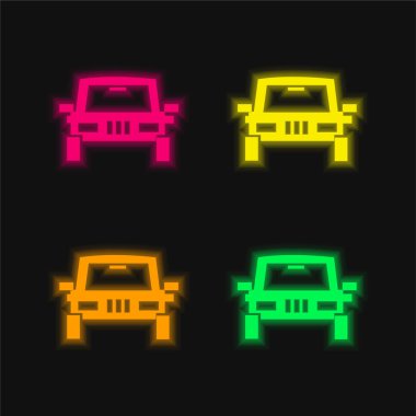 Tüm Arazi Aracı 4 renkli parlayan neon vektör simgesi