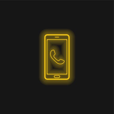 Telefon Ekranında Auricular Sarı Parlayan neon simgesi