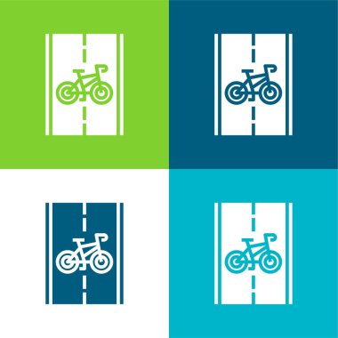 Bisiklet Yolu Düz 4 renk minimal simgesi seti