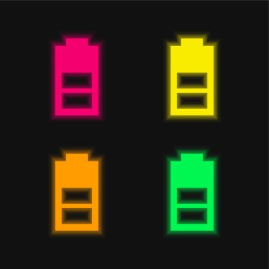 Yarım Şarjlı Batarya 4 renkli parlak neon vektör simgesi