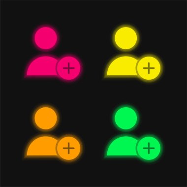 Add User four color glowing neon vector icon clipart