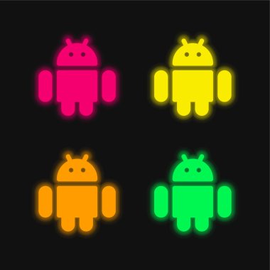Android parlayan dört renk neon vektör simgesi
