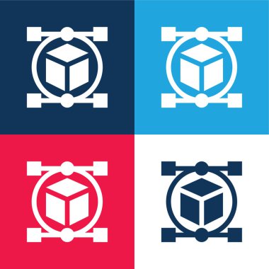 3d mavi ve kırmızı dört renk minimal simge kümesi