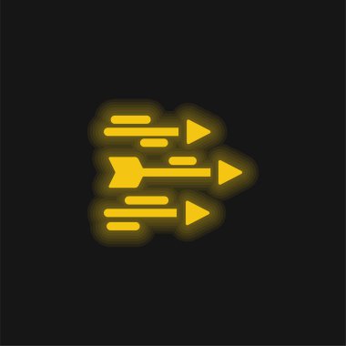 Sarı oklar parlayan neon simgesi