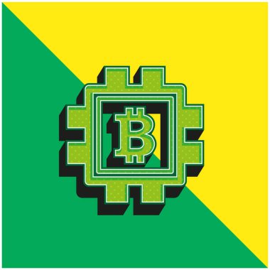 İşlemci Yeşil ve Sarı 3D vektör simgesinde Bitcoin