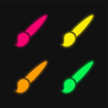 Artist Brush four color glowing neon vector icon clipart