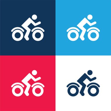 Bike Rider Side View blue and red four color minimal icon set clipart