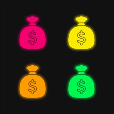 Büyük Para Çantası 4 renkli parlak neon vektör simgesi