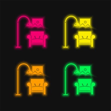 Koltuk dört renkli parlayan neon vektör simgesi