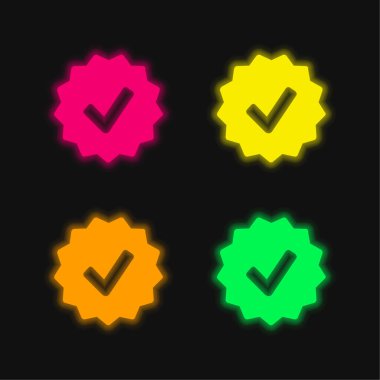 Onay Sembolü Rozet içinde dört renkli neon vektör simgesi