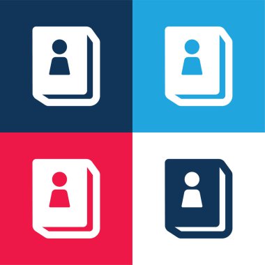 Adres Defteri mavi ve kırmızı dört renk minimal simgesi seti