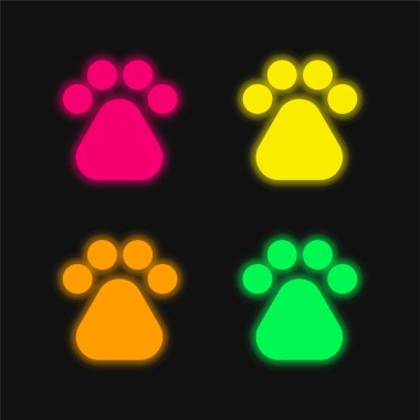 Bear Paw four color glowing neon vector icon clipart