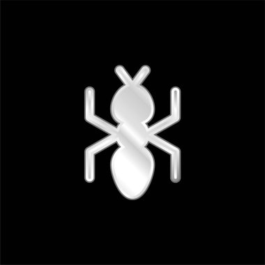 Ant silver plated metallic icon clipart