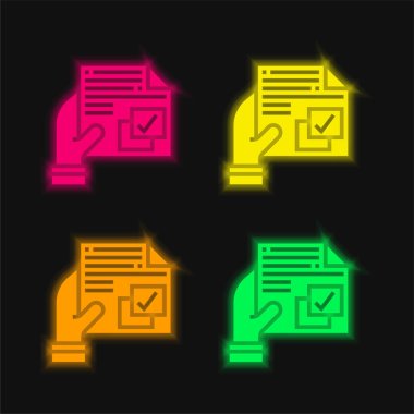 Anlaşma dört renk parlayan neon vektör simgesi