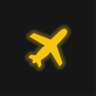 Airplane Black Shape Ascending Rotated To Right yellow glowing neon icon clipart