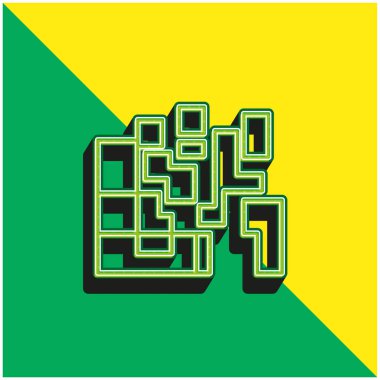 Sanatsal Kareler Yeşil ve Sarı 3D vektör simgesi logosu