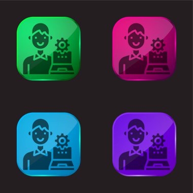 Admin four color glass button icon clipart