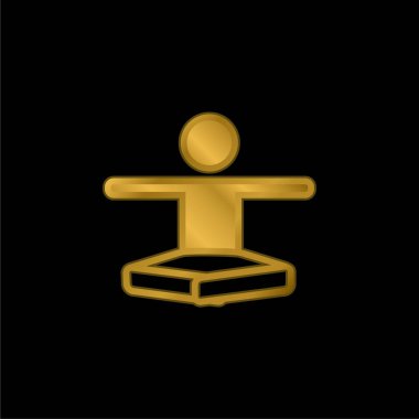 Lotus Konumundaki Çocuk Kolları Geren Altın Kaplama Metal Simge veya Logo Vektörü