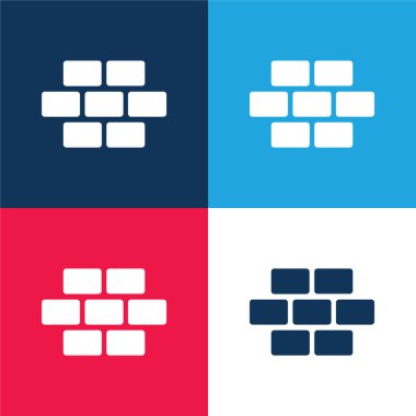 Tuğla duvar mavi ve kırmızı dört renk minimal simge kümesi