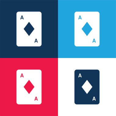Ace Of Diamonds blue and red four color minimal icon set clipart