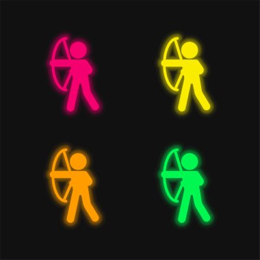 Okçuluk Şampiyonu 4 renkli parlak neon vektör simgesi