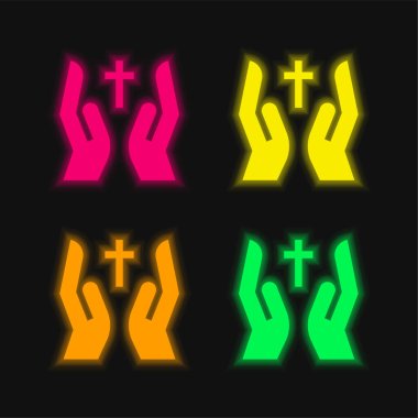 Dört renk parlayan neon vektör simgesini kutsa