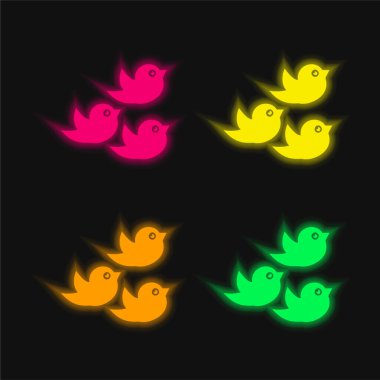 Kuş Grubu dört renk parlayan neon vektör simgesi