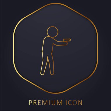 Silahlı suçlu erkek silueti altın çizgili logo veya simge