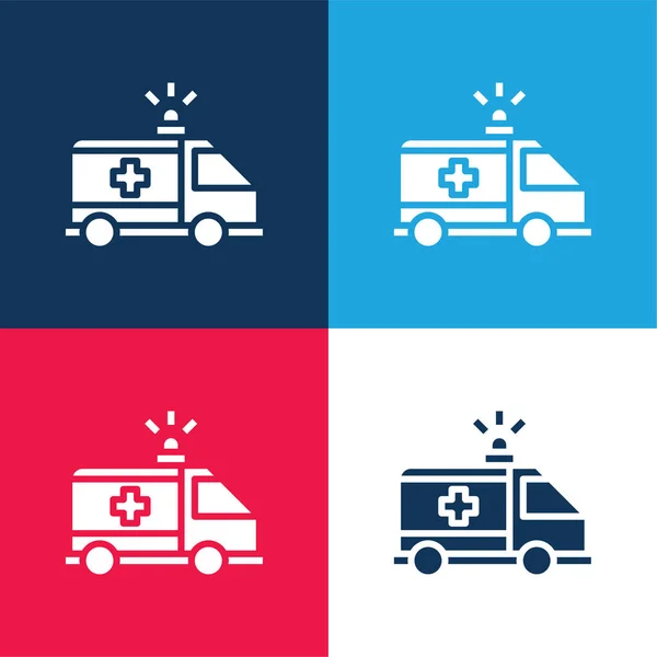 Ambulance Blauw Rood Vier Kleuren Minimale Pictogram Set — Stockvector