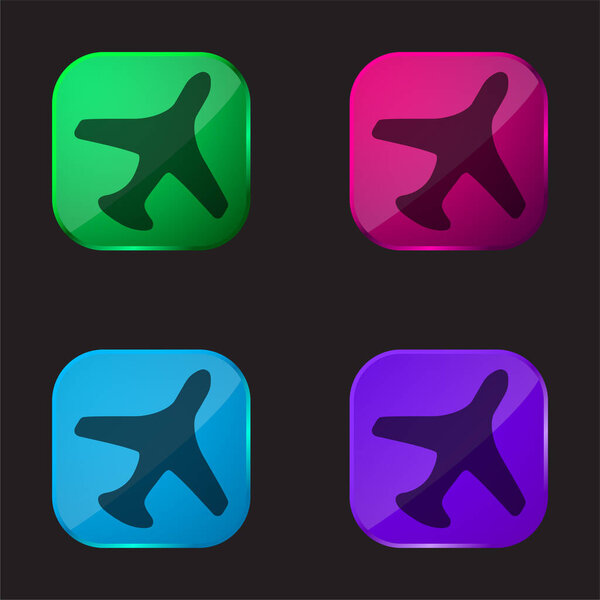 Airplane In Flight four color glass button icon