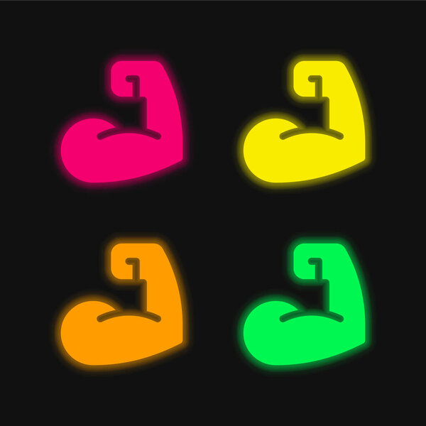 Бицепсы четырехцветный светящийся неоновый вектор значок