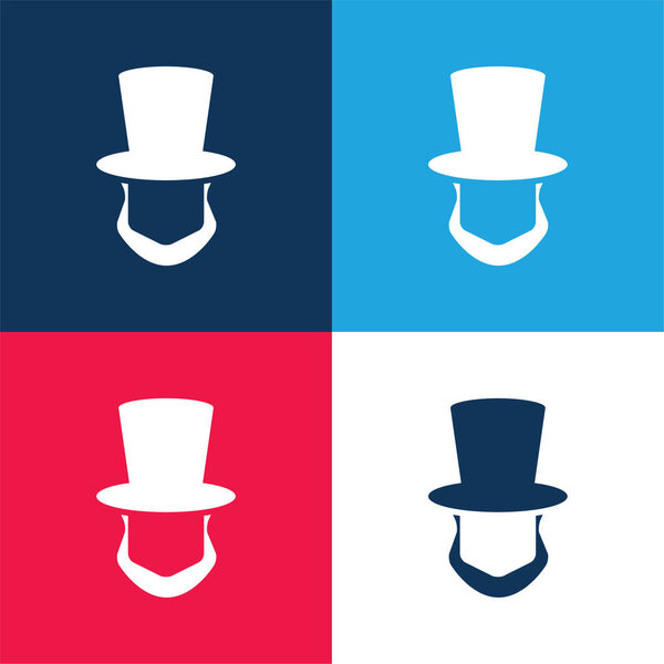 Abraham Lincoln Hat And Beard Shapes blue and red four color minimal icon set