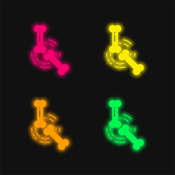 Bone four color glowing neon vector icon