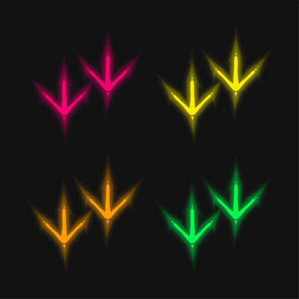 Птица Отпечатки четыре цвета светящийся неоновый вектор значок