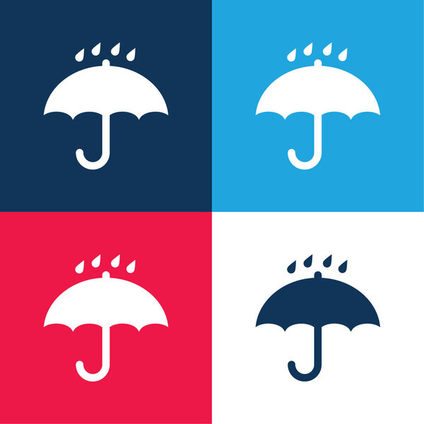 Black Opened Umbrella Symbol With Rain Drops Falling On It blue and red four color minimal icon set