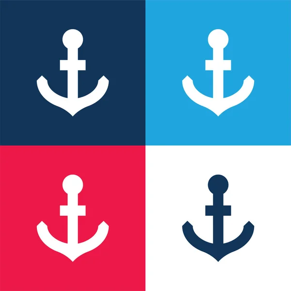 stock vector Anchor blue and red four color minimal icon set