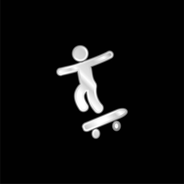 Boy With Skatingboard silver plated metallic icon