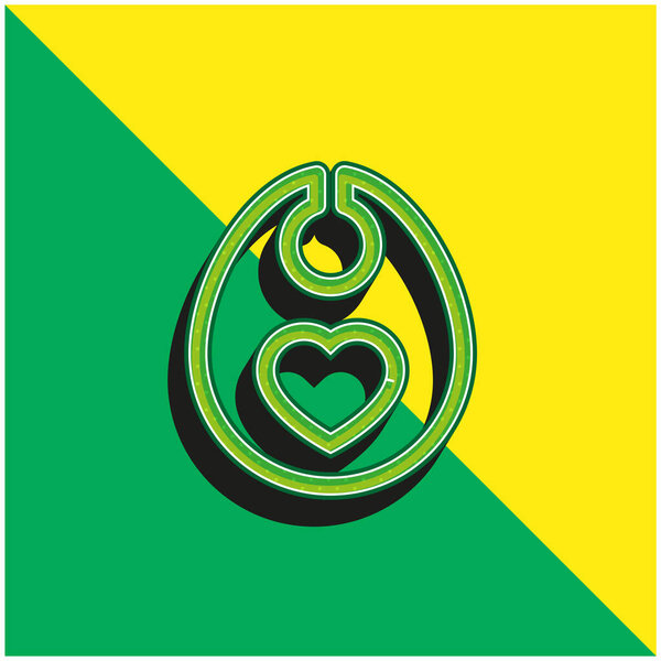 Baby Bib With Heart Outline Green and yellow modern 3d vector icon logo
