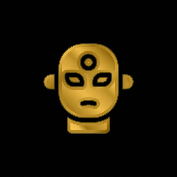 Icono Metálico Chapado Oro Alienígena Vector Logotipo — Vector de stock