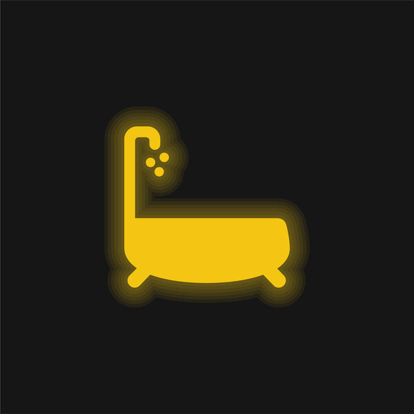 Bathtub With Water Dropping yellow glowing neon icon