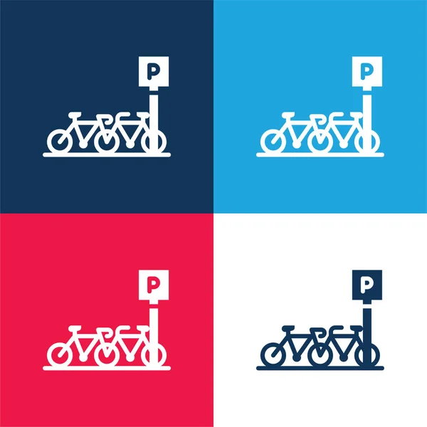Bicicleta Estacionamento Azul Vermelho Quatro Cores Conjunto Ícones Mínimos —  Vetores de Stock