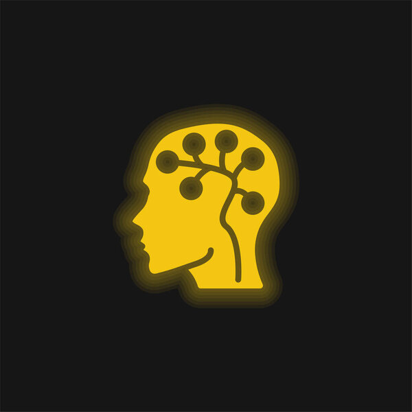 Brain yellow glowing neon icon