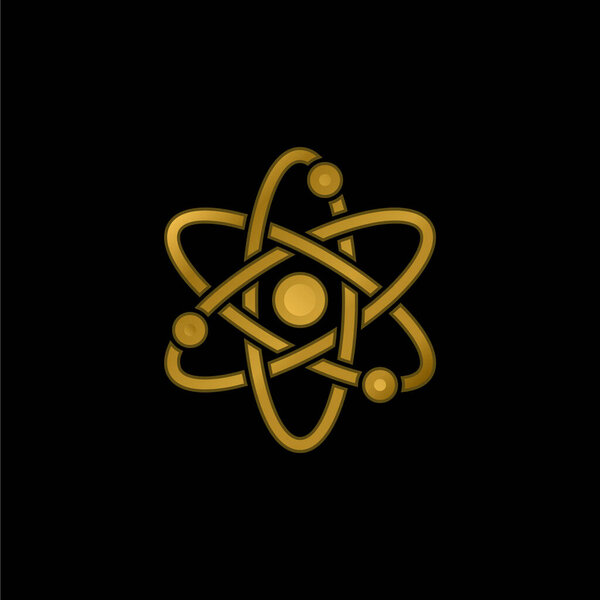 Atom gold plated metalic icon or logo vector