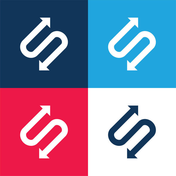 Arrow With Two Points In S Shape blue and red four color minimal icon set