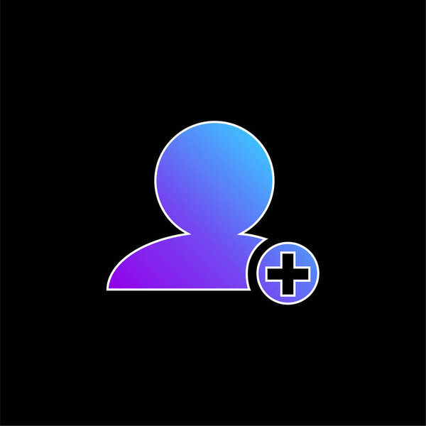 Add People Interface Symbol Of Black Person Close Up With Plus Sign In Small Circle blue gradient vector icon