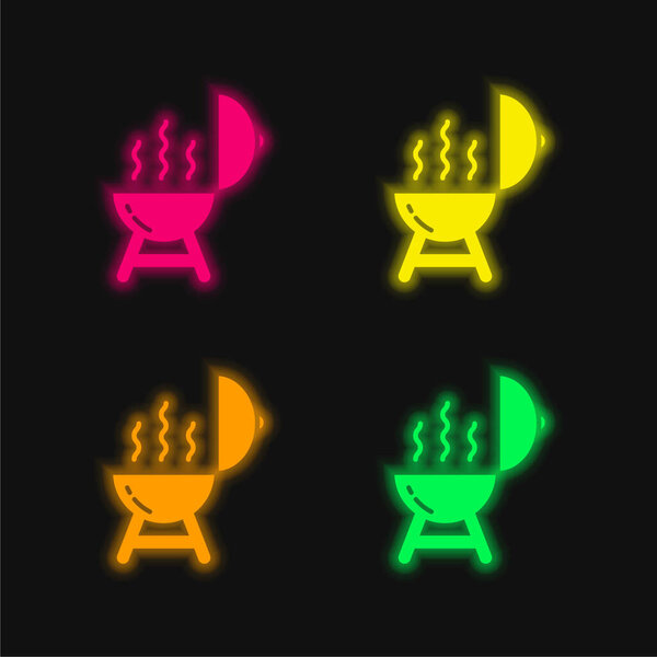 Barbeque four color glowing neon vector icon