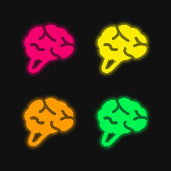 Brain four color glowing neon vector icon
