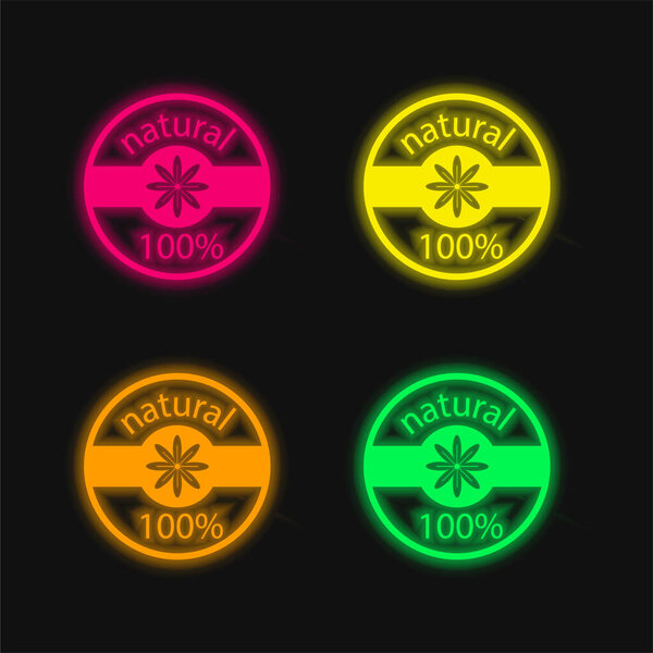 100% натуральный знак четыре цвета светящийся неоновый вектор значок
