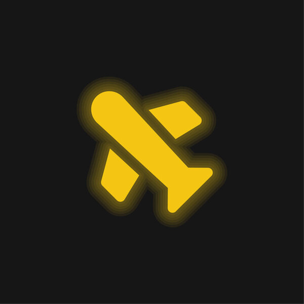 Aeroplane yellow glowing neon icon