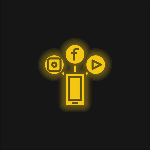 App Amarillo Brillante Icono Neón — Vector de stock